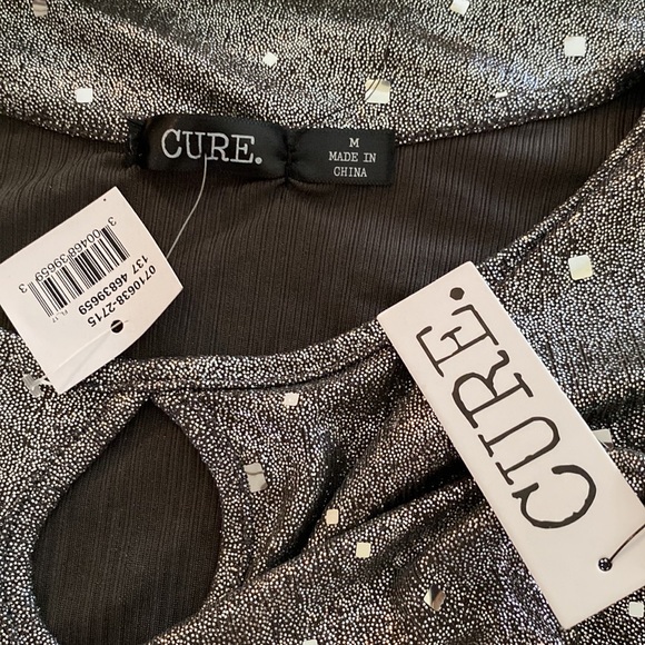CURE brand women’s gray silver sparkle keyhole front blouse top l/s size M - Picture 10 of 12
